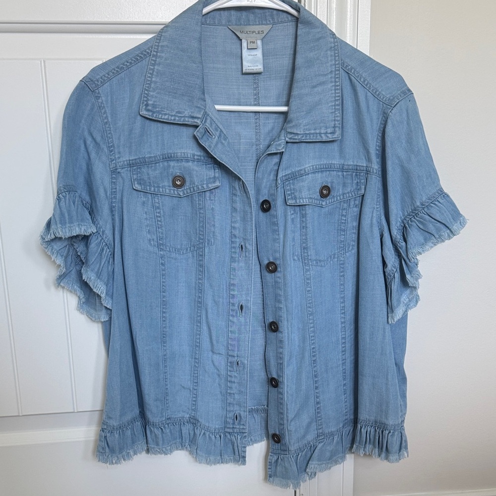 Multiples Sky Blue Button-Up Top - image 1